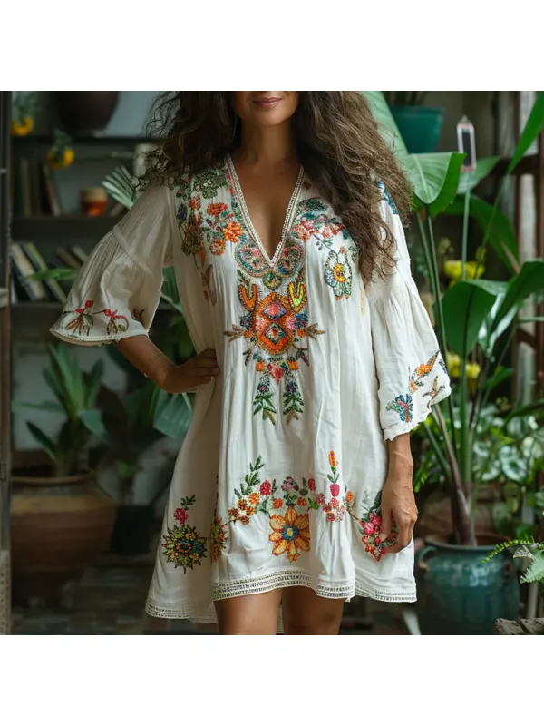 Women's Retro Ethnic Style Large Silhouette Comfortable And Breathable Dress - Hoplady.chimpone.com 