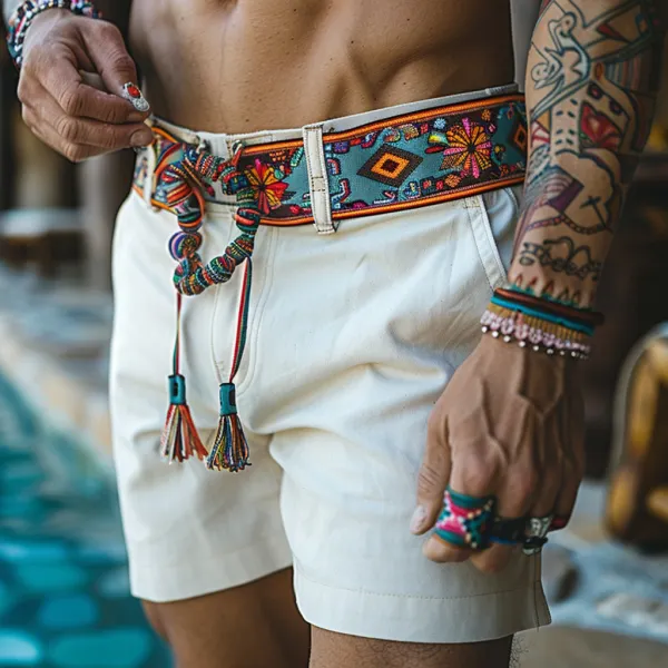 Retro Ethnic Casual Washed Cotton Stretch Shorts - Albionstyle.com 