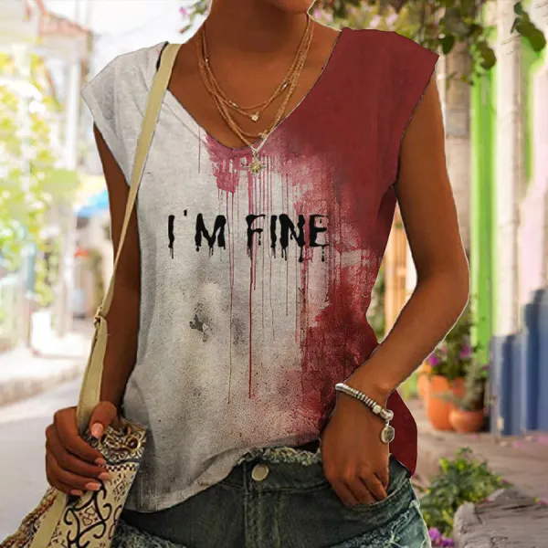 Women's Bloody Im Fine Halloween Print Tank Top - Anurvogel.com 