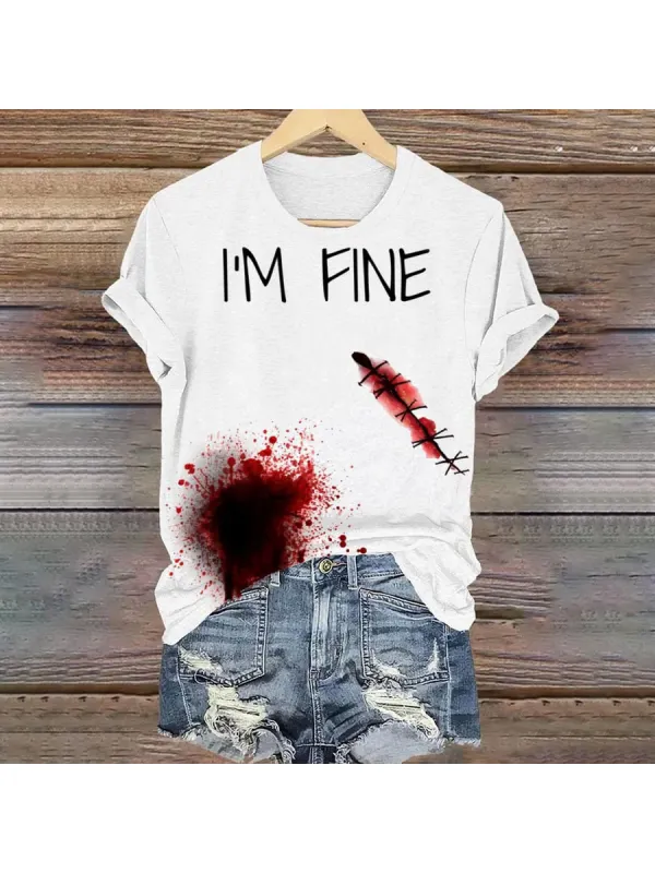 Women's Halloween Im Fine Printed Casual T-Shirt - Ootdmw.com 