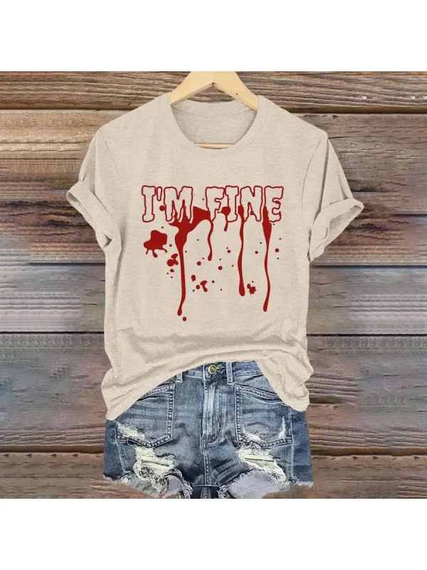 Womens IM Fine Blood Print Casual T-shirt - Ootdmw.com 