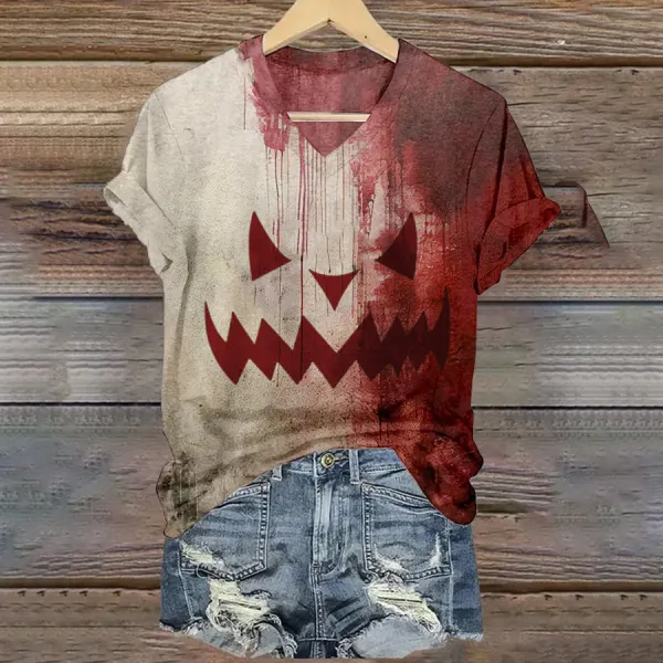 WomenS Halloween Blood Print Casual T-Shirt - Nicheten.com 