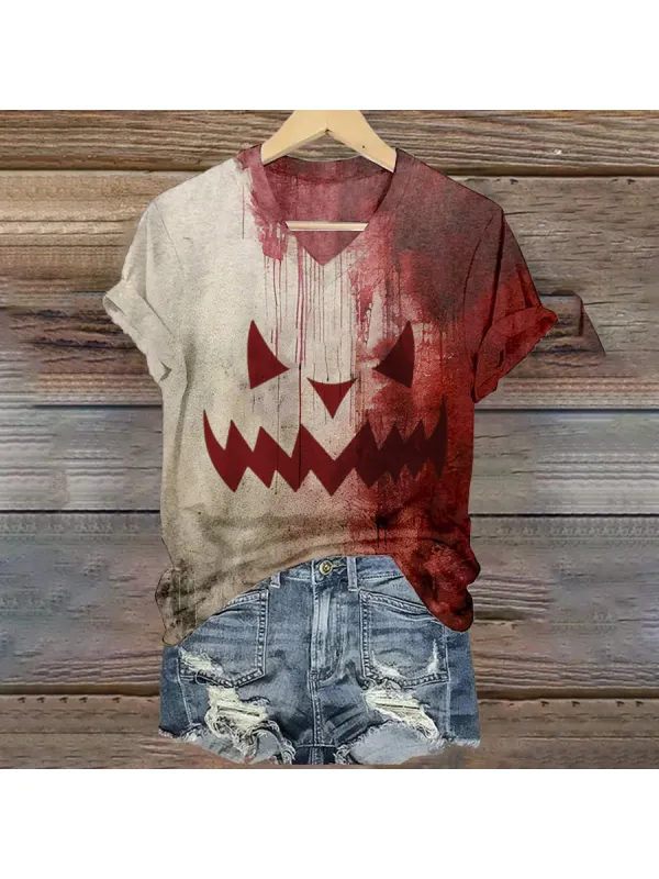 WomenS Halloween Blood Print Casual T-Shirt - Timetomy.com 