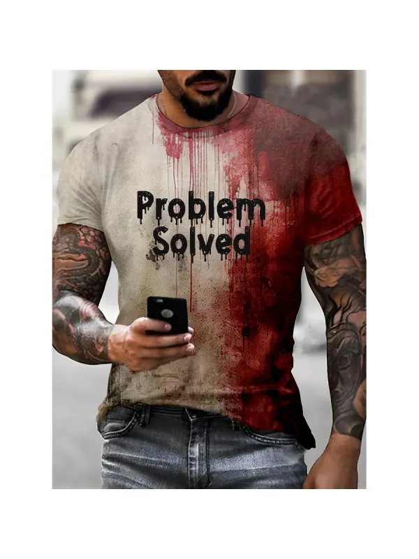 Mens Bloody Problem Solved Halloween Print T-Shirt - Localziv.com 