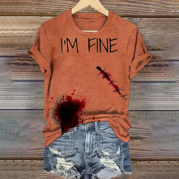 Women's Halloween Im Fine Printed Casual T-Shirt - Dozenlive.com 