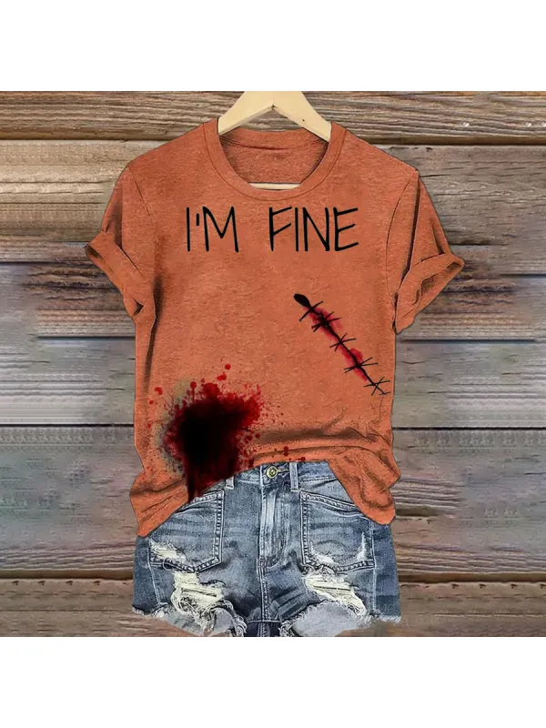 Women's Halloween Im Fine Printed Casual T-Shirt - Ootdmw.com 