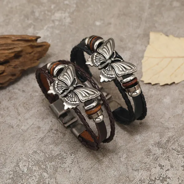 Unisex Vintage Ethnic Style Butterfly Multi-Leather Bracelet - Yiyistories.com 