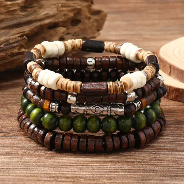 Unisex Multi-layer Elastic Thread Wooden Bead Coconut Shell Bracelet - Nicheten.com 