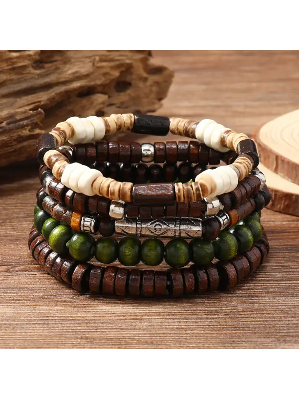 Unisex Multi-layer Elastic Thread Wooden Bead Coconut Shell Bracelet - Anrider.com 