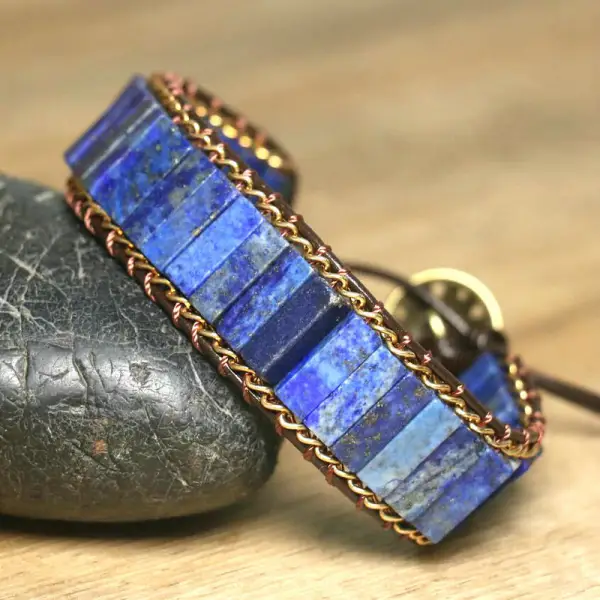 Unisex Lapis Lazuli Gold Chain Braided Adjustable Bracelet - Yiyistories.com 