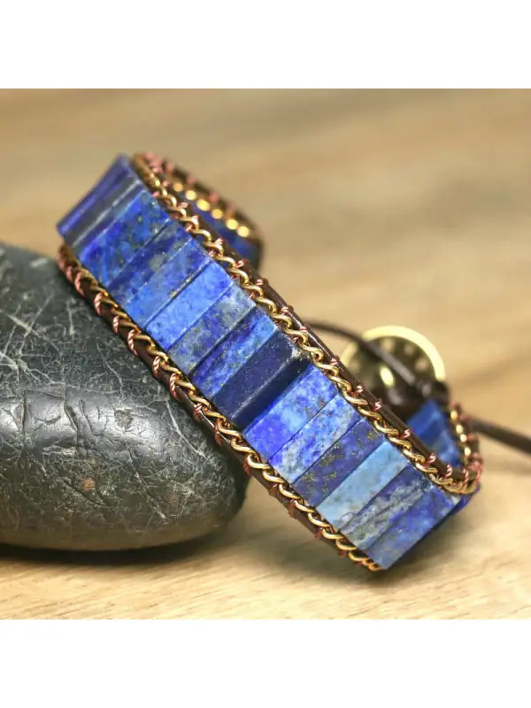 Unisex Lapis Lazuli Gold Chain Braided Adjustable Bracelet - Localziv.com 