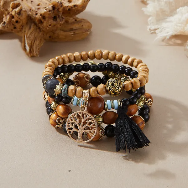 Bohemian Multi-layered Wood Beaded Bracelet - Yiyistories.com 