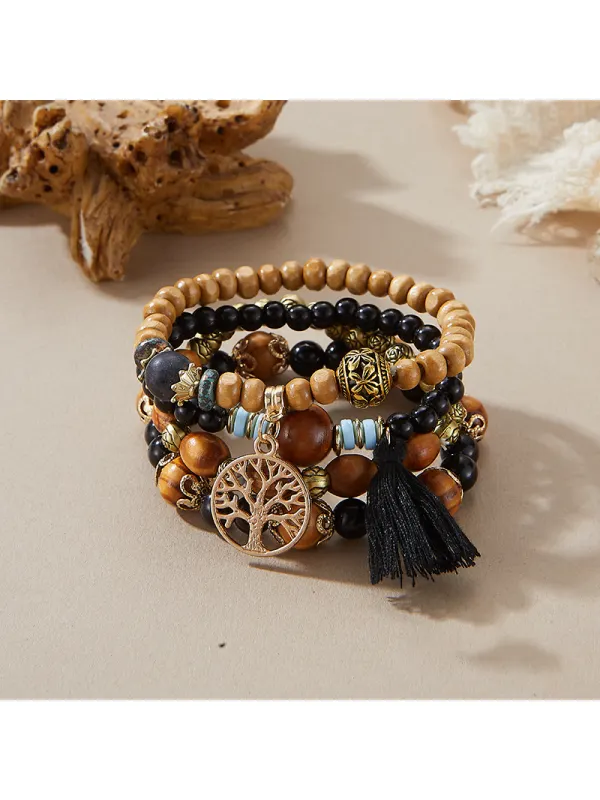 Bohemian Multi-layered Wood Beaded Bracelet - Geocici.com 