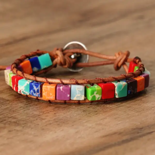 Unisex Square Imperial Stone Braided Bohemian Holiday Bracelet - Yiyistories.com 