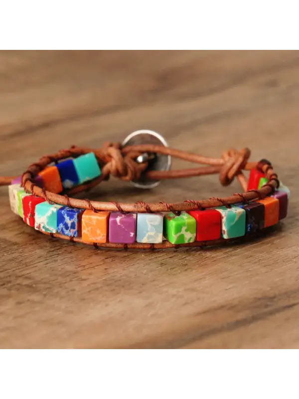 Unisex Square Imperial Stone Braided Bohemian Holiday Bracelet - Localziv.com 
