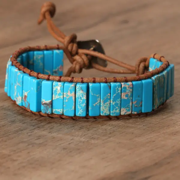 Unisex Bohemian Long Blue Imperial Stone Braided Adjustable Bracelet - Yiyistories.com 