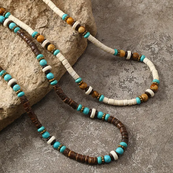 Unisex Simple Coconut Shell Natural Turquoise Necklace - Yiyistories.com 