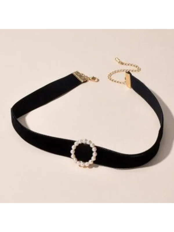 Velvet Neckband Pearl Necklace - Aptkoi.com 