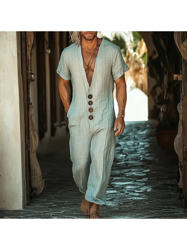 Men's Holiday Plain Short Sleeve Jumpsuit - Localziv.com 