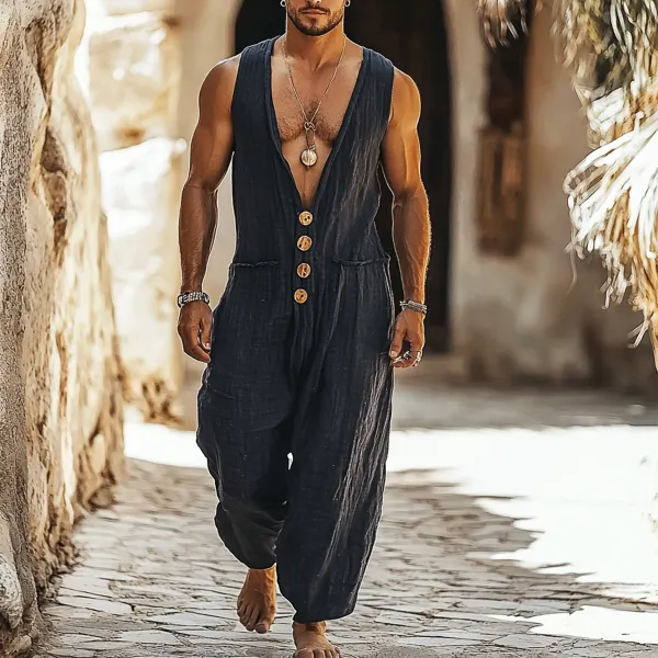 Men's Holiday Casual Sleeveless Jumpsuit - Yiyistories.com 