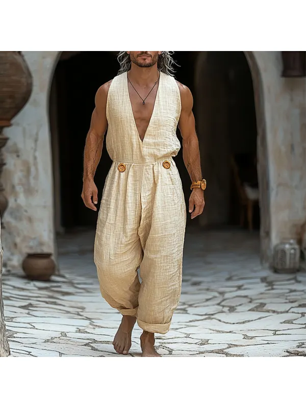 Men's Holiday Plain Sleeveless Casual Jumpsuit - Localziv.com 