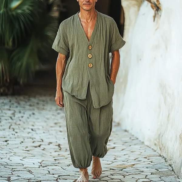 Men's Holiday Linen Gentleman Sleeveless Trousers Casual Suit - Spiretime.com 