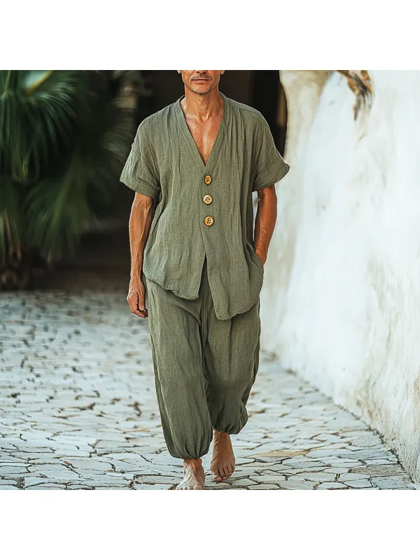 Men's Holiday Linen Gentleman Sleeveless Trousers Casual Suit - Ootdmw.com 