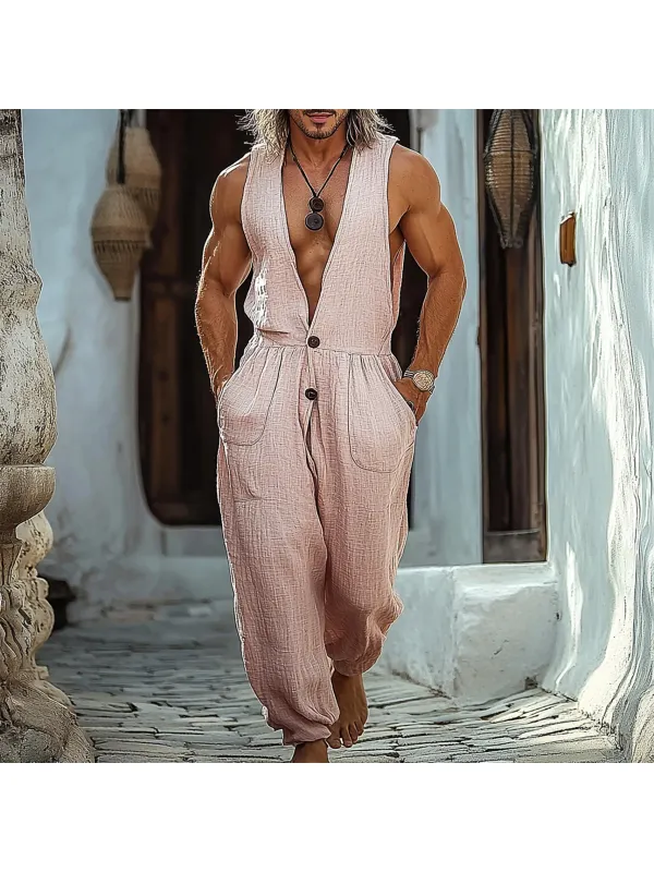 Men's Holiday Sleeveless Linen Jumpsuit - Localziv.com 