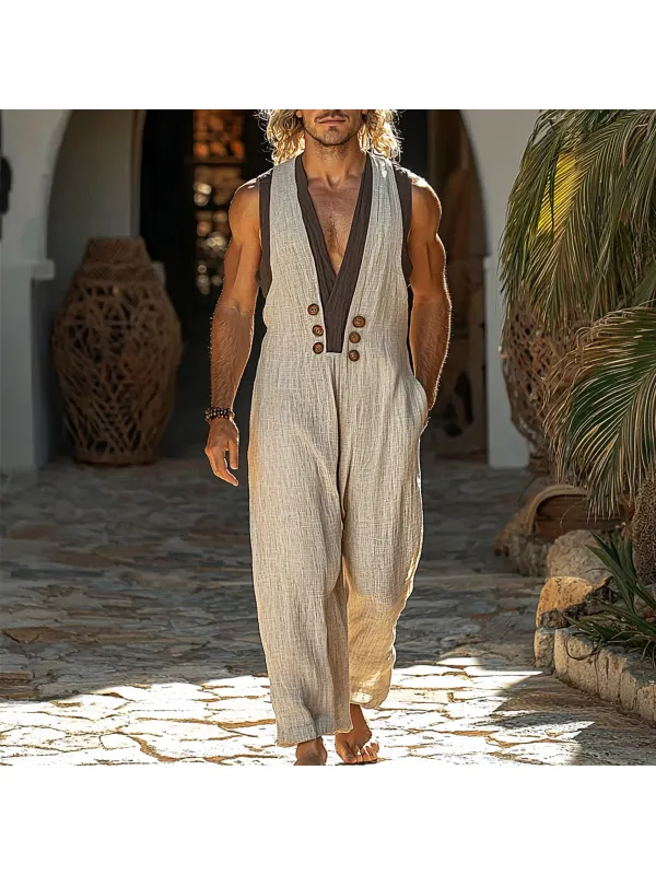 Men's Holiday Plain Sleeveless Jumpsuit - Localziv.com 