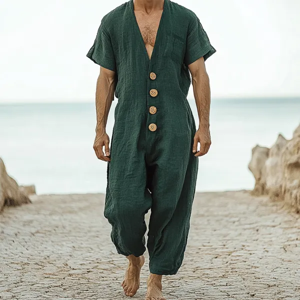 Men's Holiday Linen Breathable Casual Jumpsuit - Yiyistories.com 