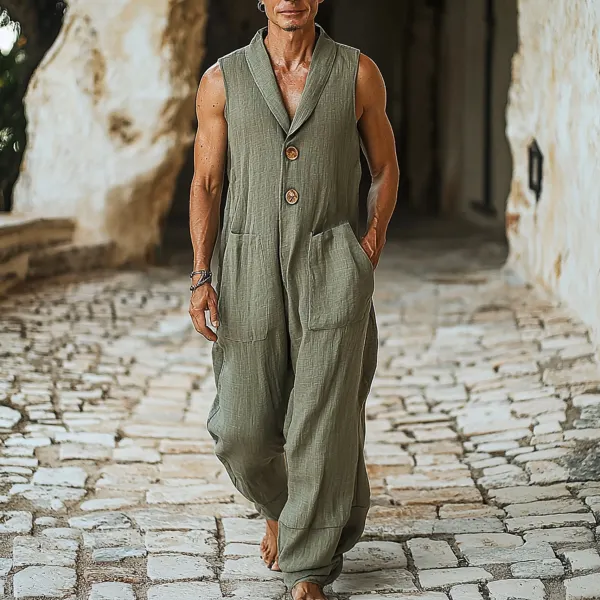 Men's Holiday Linen Breathable Loose Casual Jumpsuit - Yiyistories.com 