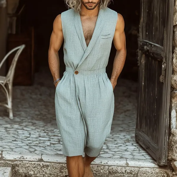 Men's Holiday Linen Breathable Jumpsuit - Yiyistories.com 