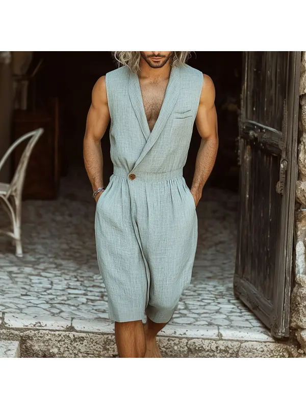 Men's Holiday Linen Breathable Jumpsuit - Ootdmw.com 