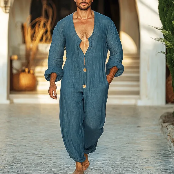 Men's Holiday Solid Long Sleeve Casual Jumpsuit - Localziv.com 