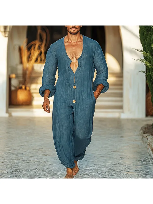 Men's Holiday Solid Long Sleeve Casual Jumpsuit - Localziv.com 