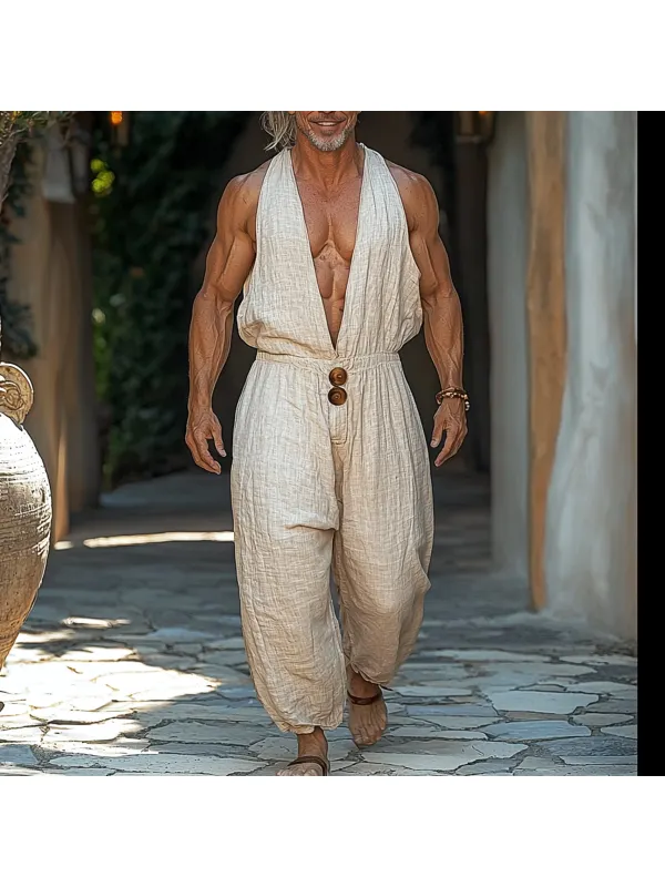 Men's Holiday Casual Sleeveless Loose Jumpsuit - Localziv.com 