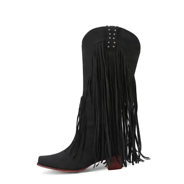 Womens Vintage Tassel Western Boots - Trisunshine.com 