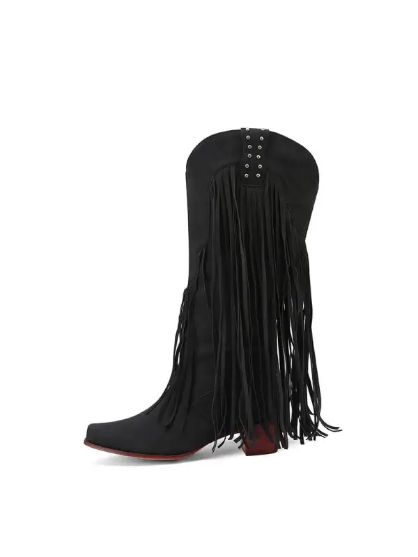 Womens Vintage Tassel Western Boots - Shopyiyistories.com 