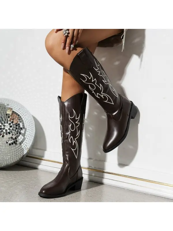 Womens Cowboy Embroidery High Western Boots - Aptkoi.com 
