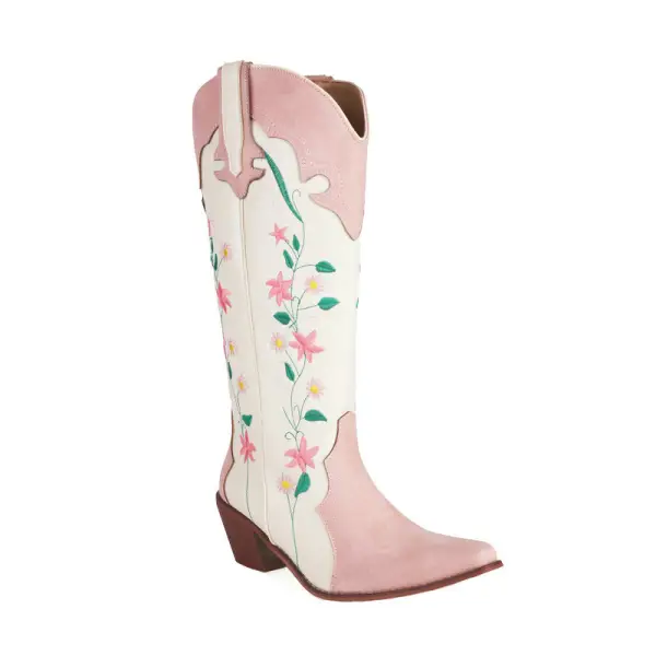 Womens Cowboy Flower Embroidered High Western Boots - Trisunshine.com 