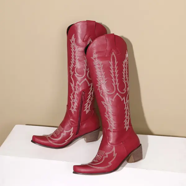 Women's Vintage Embroidered Long Western Boots - Trisunshine.com 