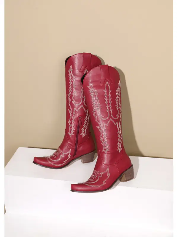 Women's Vintage Embroidered Long Western Boots - Aptkoi.com 