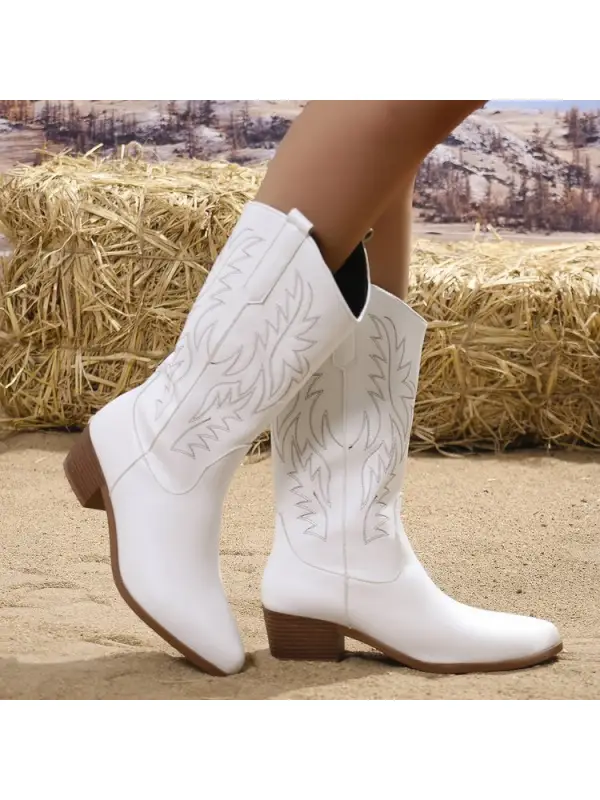Women's Embroidered Knight High Western Boots - Aptkoi.com 