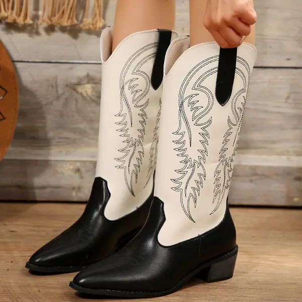 Womens Cowboy Embroidered Pointed High Western Boots - Trisunshine.com 