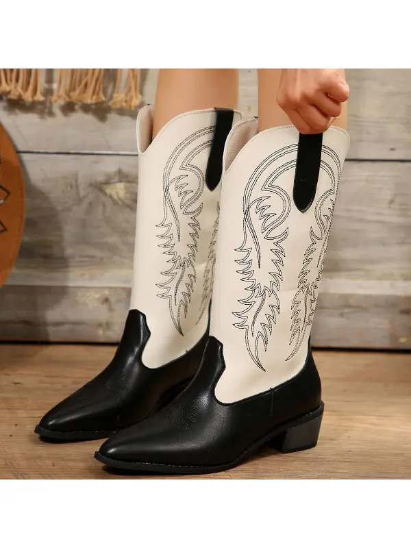 Womens Cowboy Embroidered Pointed High Western Boots - Aptkoi.com 