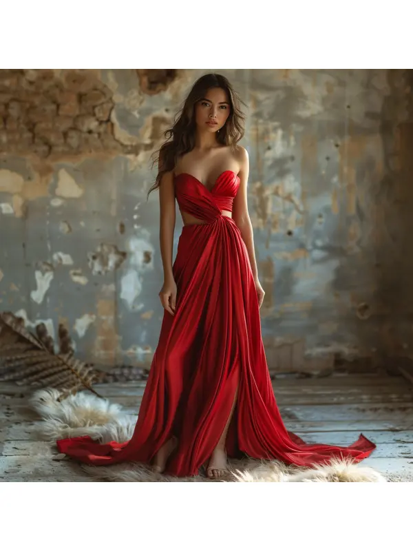 Elegant V Neck Satin Dress Long Women's Evening Dress - Aptkoi.com 