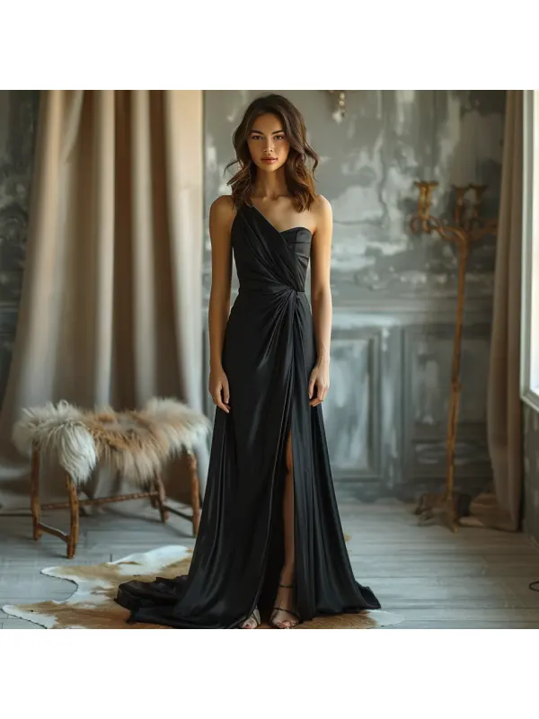 Elegant V Neck Satin Dress Long Women's Evening Dress - Aptkoi.com 