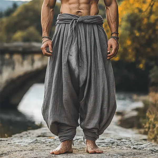 Men's Linen Yoga Pants Ninja Pants Patri Casual Pants - Yiyistories.com 