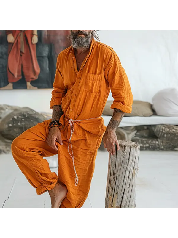 Linen Casual Holiday Jumpsuit Mens Nomad Comfort Jumpsuit Long Sleeve Jumpsuit Workwear - Localziv.com 