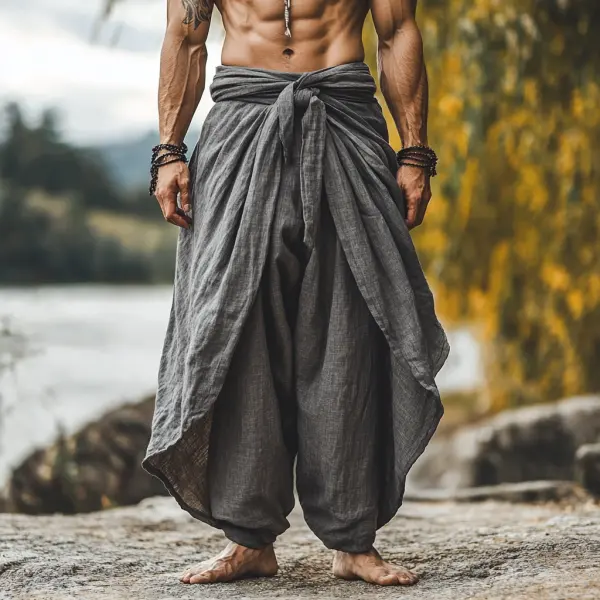 Men's Linen Yoga Pants Ninja Pants Patri Casual Pants - Yiyistories.com 